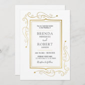 白い背景エレガントのヴィンテージ金ゴールドフレーム 招待状 (正面/裏面)
