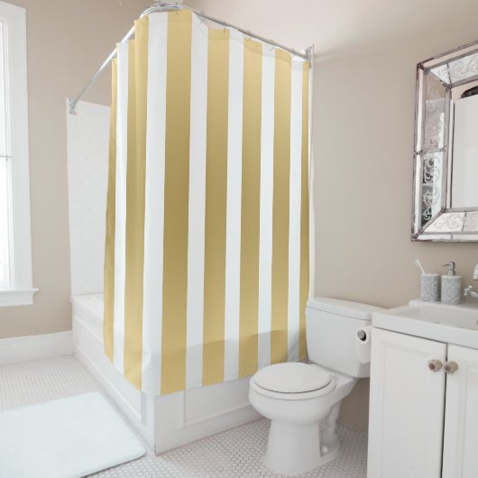 白い背景ストライプの垂直金ゴールド シャワーカーテン (インサイチュ)