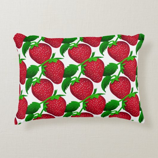白い背景パターンのイチゴ アクセントクッション (正面)