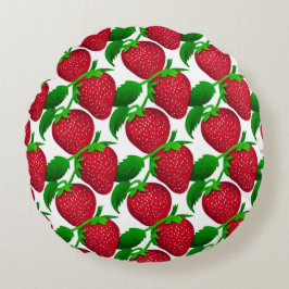白い背景パターンのイチゴ ラウンドクッション
