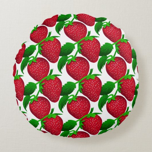 白い背景パターンのイチゴ ラウンドクッション (正面)