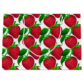 白い背景パターンのイチゴ ラージペーパーバッグ (正面)
