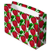白い背景パターンのイチゴ ラージペーパーバッグ (裏面アングル)