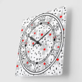 白い背景レトロに赤い花を持つ灰色 スクエア壁時計 (傾斜)