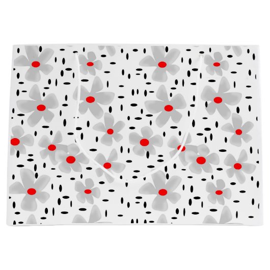 白い背景レトロに赤い花を持つ灰色 ラージペーパーバッグ (正面)
