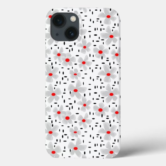 白い背景レトロに赤い花を持つ灰色 Case-Mate iPhoneケース (裏面)