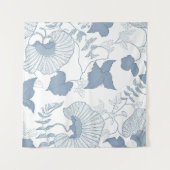 白い背景繊細な青い日本の花 タペストリー (正面(横))