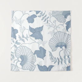 白い背景繊細な青い日本の花 タペストリー