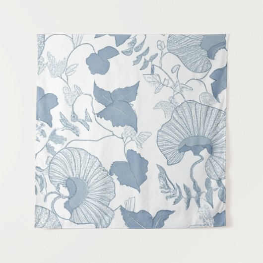 白い背景繊細な青い日本の花 タペストリー (正面)