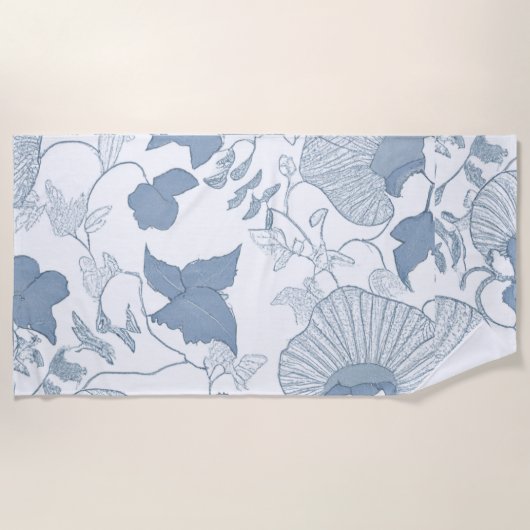 白い背景繊細な青い日本の花 ビーチタオル (正面)