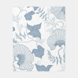 白い背景繊細な青い日本の花 フリースブランケット