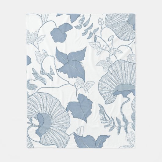 白い背景繊細な青い日本の花 フリースブランケット (正面)