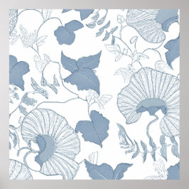 白い背景繊細な青い日本の花 ポスター