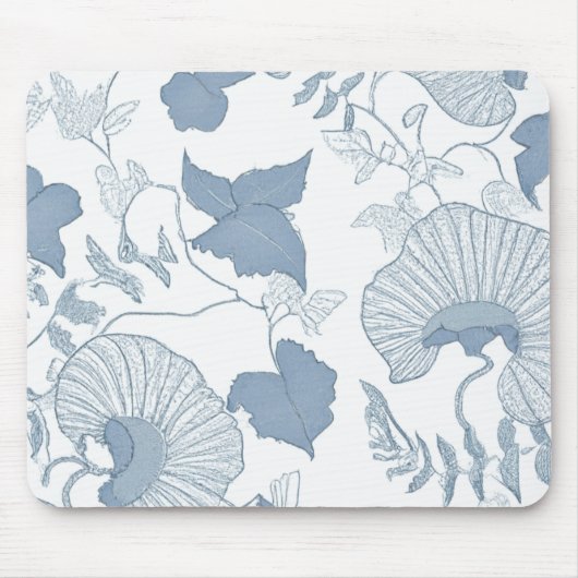白い背景繊細な青い日本の花 マウスパッド (正面)