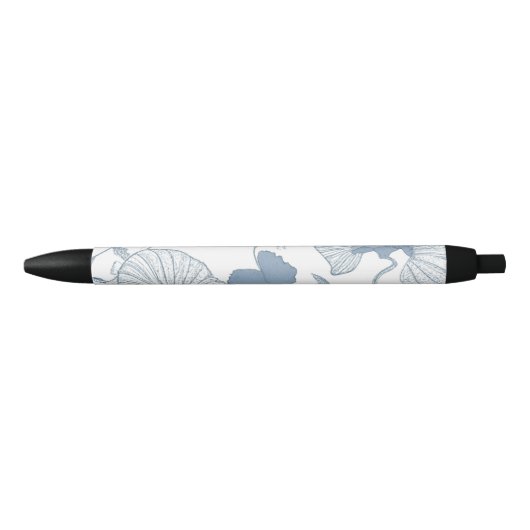 白い背景繊細な青い日本の花 黒ボールペン (正面)