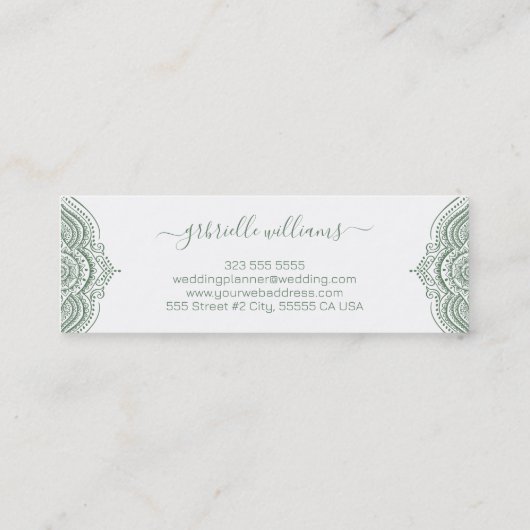 白い背景華美に緑のセージ枠 スキニー名刺 (裏面)