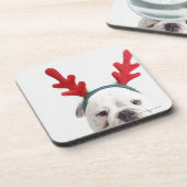 白い背景、赤い白いオスのブルドッグ コースター (左側)