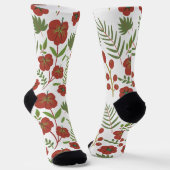 白い背景wrの赤いフローラのシームレスなパターン ソックス (傾斜あり)