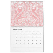 白い背筋のピンクと白の抽象デザイン カレンダー (2月 2026)
