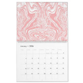 白い背筋のピンクと白の抽象デザイン カレンダー (1月 2026)