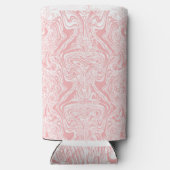 白い背筋のピンクと白の抽象デザイン スリム缶クーラー (裏面)