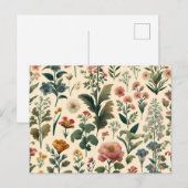 白い背黒の花葉や花の模様 インビテーションポストカード (正面/裏面)