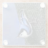 白い胸を持つヌサッチ絵画のオリジナルバードアート ガラスコースター (裏面)