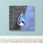 白い胸を持つヌサッチ絵画のオリジナルバードアート キャンバスプリント (インサイチュ (ウッドフロア))