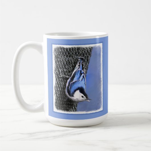 白い胸を持つヌサッチ絵画のオリジナルバードアート コーヒーマグカップ (左)