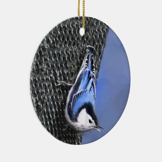 白い胸を持つヌサッチ絵画のオリジナルバードアート セラミックオーナメント (右)