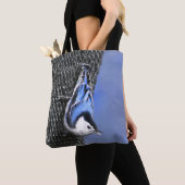 白い胸を持つヌサッチ絵画のオリジナルバードアート トートバッグ (クローズアップ)