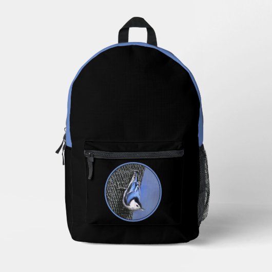 白い胸を持つヌサッチ絵画のオリジナルバードアート プリントバックパック (正面)