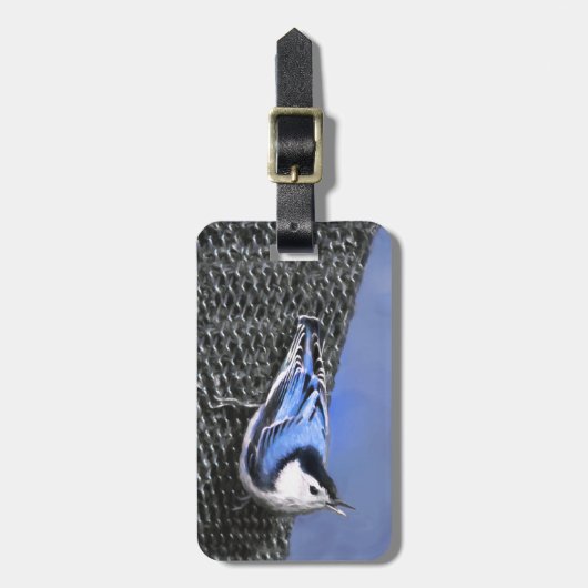 白い胸を持つヌサッチ絵画のオリジナルバードアート ラゲッジタグ (正面縦)