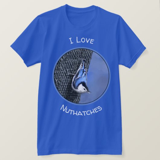 白い胸を持つヌサッチ絵画のオリジナルバードアート Tシャツ (デザイン正面)