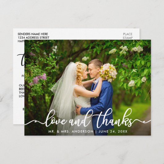 白い脚本の愛と感謝してい |の結婚写真 ポストカード (正面/裏面)