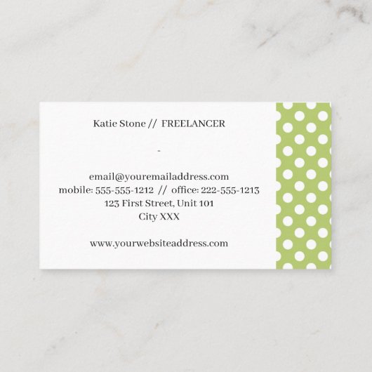 白い自然点を持つ緑 名刺 (裏面)