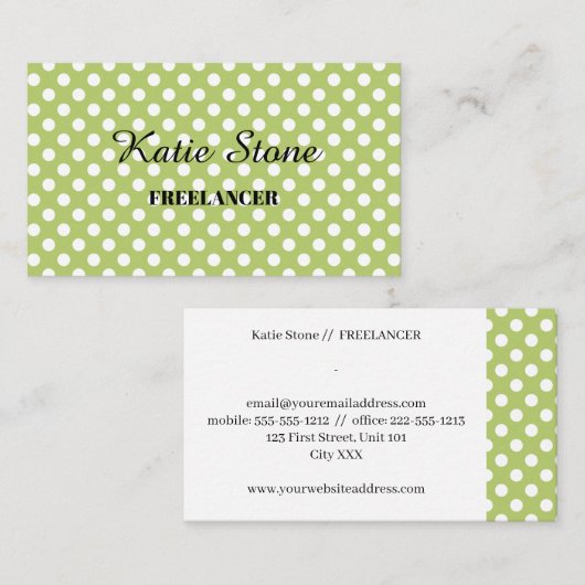 白い自然点を持つ緑 名刺 (正面/裏面)