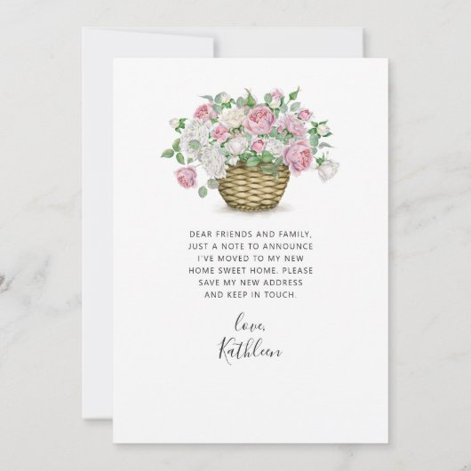 白い自転車ピンクのフローラバスケット移動 案内状 (裏面)