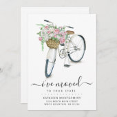 白い自転車ピンクのフローラバスケット移動 案内状 (正面/裏面)