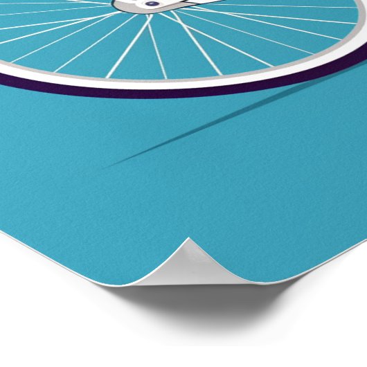 白い自転車ピンクの花ブルー背景 ポスター (角)