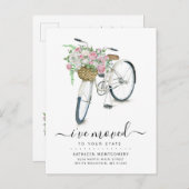 白い自転車ピンクホワイトローズフローラバスケット移動 案内ポストカード (正面/裏面)