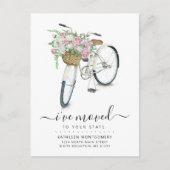 白い自転車ピンクホワイトローズフローラバスケット移動 案内ポストカード (正面)