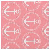 白い航海のいかりとロープのコーラルピンク ファブリック (クローズアップ)