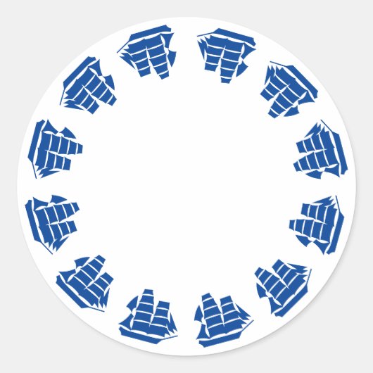 白い航海の青い船が海に空白の浮く ラウンドシール (正面)