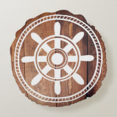白い船の車輪の木航海の板 ラウンドクッション (裏面)