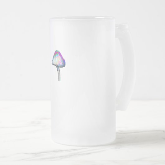 白い色のトリップ(幻覚体験)のようなきのこサイケデリック フロストグラスビールジョッキ (正面右)