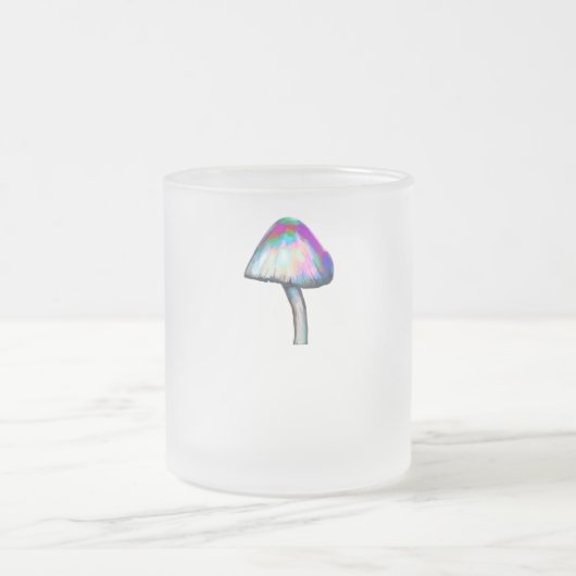 白い色のトリップ（幻覚体験）のようなきのこサイケデリック フロストグラスマグカップ (中央)