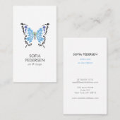 白い色彩の鮮やか縦に青い蝶のロゴ 名刺 (正面/裏面)