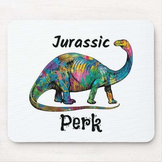 白い色鮮やかな恐竜のJurassic Perk マウスパッド (正面)