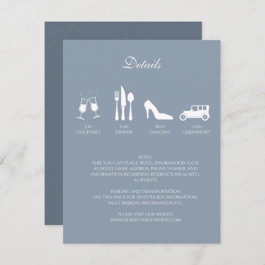 白い芍薬とダスティーブルーのディテール 招待状 (正面/裏面)